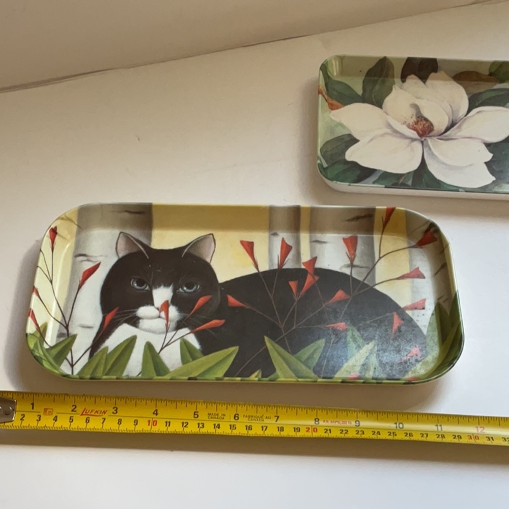Cat and Floral Decorative melamine Tray Set